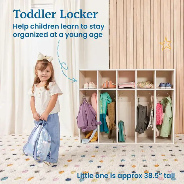 Alt view image 3 of 7 - Streamline 5-Section Toddler Coat Locker with Cubby Storage, Kids Furniture, White Wash
