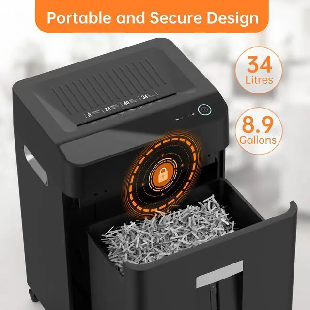Alt view image 6 of 7 - 24-Sheet Cross Cut Paper Shredder, 9 Gallon Heavy Duty Commercial Shredder for Home Office, P-5 High Security Shredders for Paper/CD/Credit Card/Staple/Clip, 40-Min Continuous Running Time