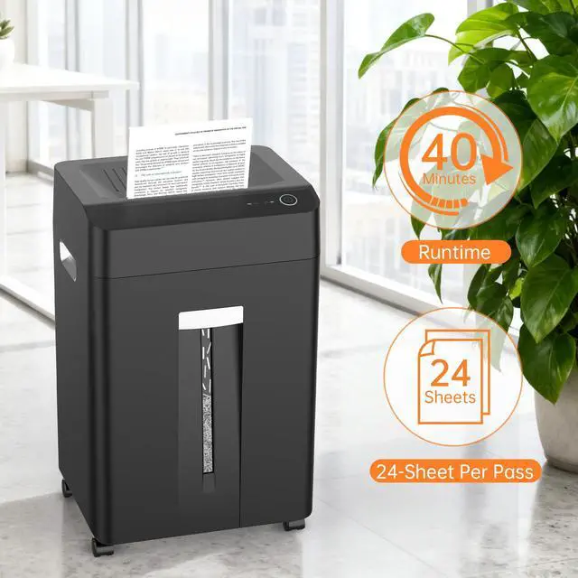 Alt view image 4 of 7 - 24-Sheet Cross Cut Paper Shredder, 9 Gallon Heavy Duty Commercial Shredder for Home Office, P-5 High Security Shredders for Paper/CD/Credit Card/Staple/Clip, 40-Min Continuous Running Time