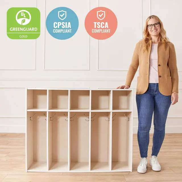 Alt view image 5 of 7 - Streamline 5-Section Toddler Coat Locker with Cubby Storage, Kids Furniture, White Wash