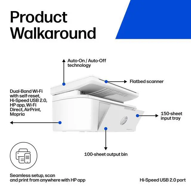 Alt view image 3 of 7 - Laserjet MFP M140w Wireless Black & White Printer, Print, scan, Copy, Fast speeds, Easy Setup, Mobile Printing, Best-for-Small Teams