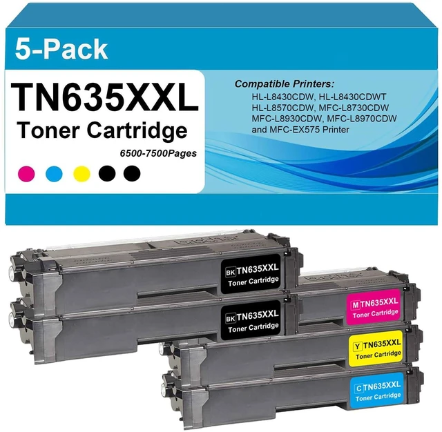 Main image of TN635XXL Super High Yield Toner Cartridge Compatible for MFC-L8930CDW, MFC-L8730CDW, HL-L8570CDW, HL-L8430CDW, HL-L8430CDWT, MFC-L8970CDW, MFC-EX575 Printer,Black,Cyan,Magenta,Yellow,5-Pack