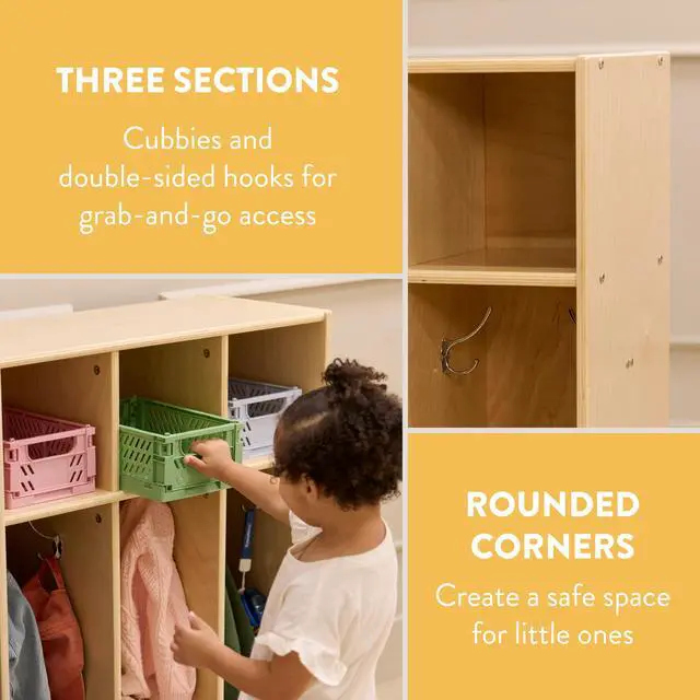 Alt view image 4 of 7 - Sleekline 3-Section Toddler Storage Coat Locker, Kids Furniture, Natural
