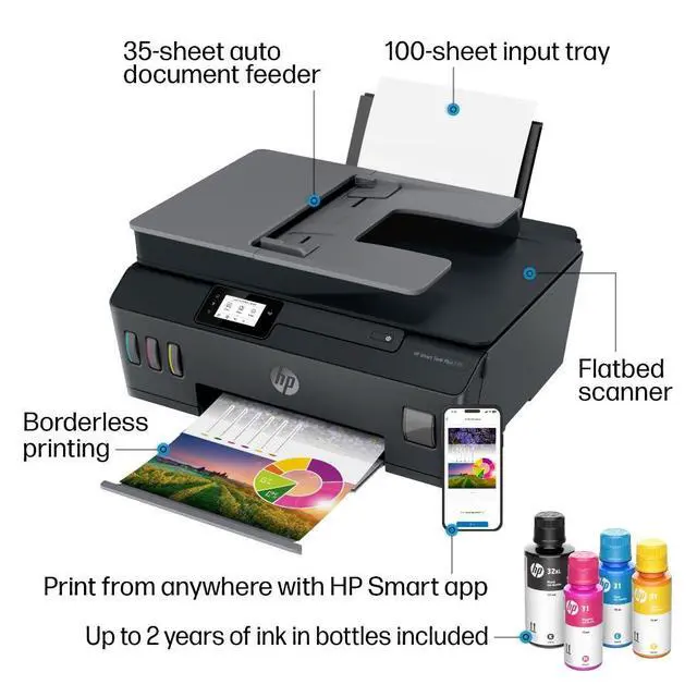 Alt view image 4 of 7 - Smart Tank Plus 570 Wireless All-in-One Ink Tank Printer with up to 2 Years of Ink Included (5HX14A)