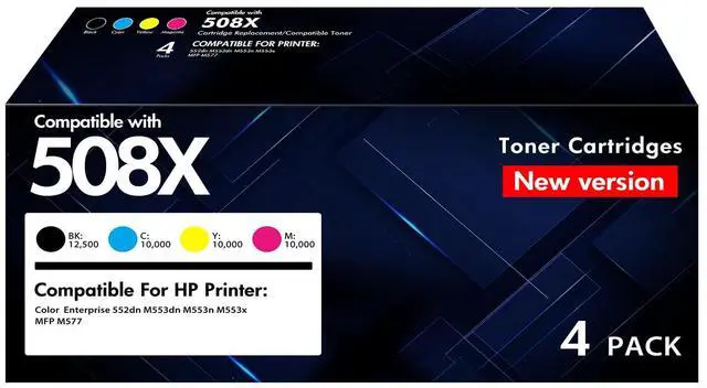 Main image of 508X 508A Toner Cartridge Set M553 CF360X CF360A High Yield New Version | Compatible for HP Color LaserJet Enterprise M553 M552 MFP M577 Series M553dn M552dn M553n M553x Printer 4-Pack