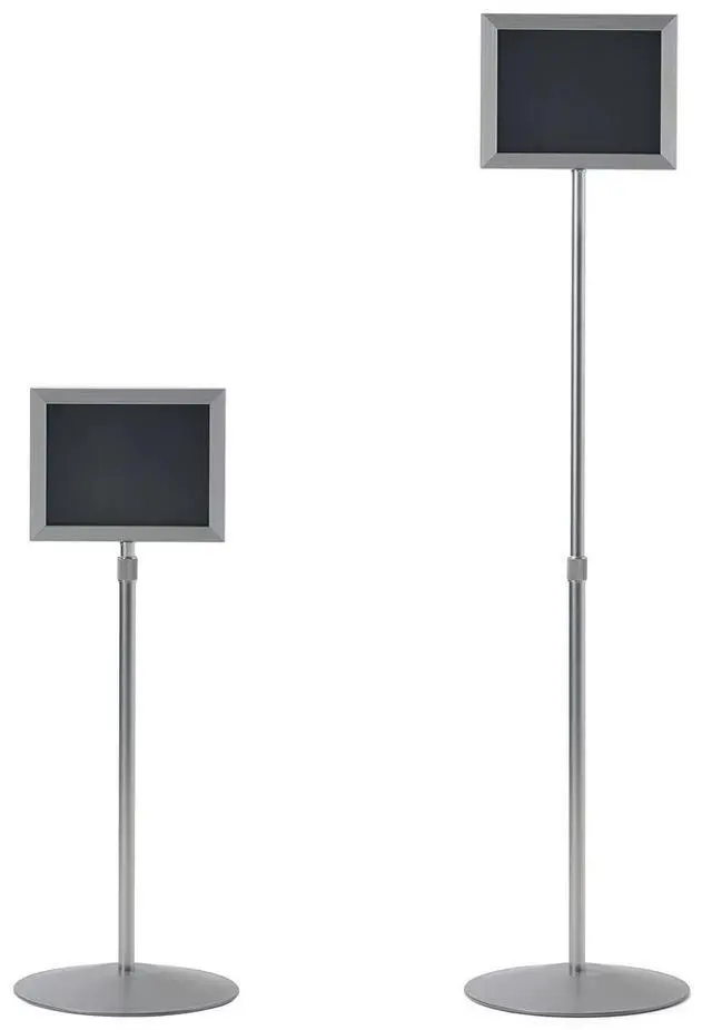 Alt view image 4 of 5 - Pedestal Sign Stand with Telescoping Height-Adjustable Design, Double-Sided Frame with Top-Loading Setup for 11x8.5 Prints - Silver, Aluminum