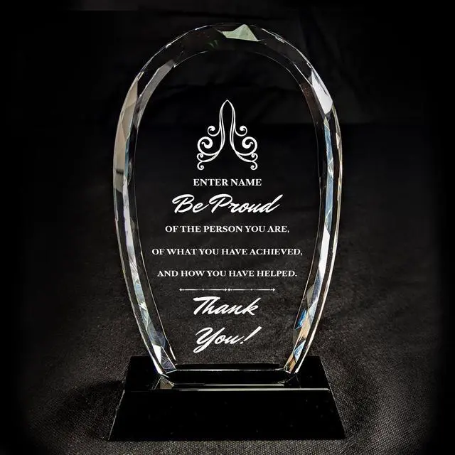 Main image of Personalized Engraved Thank You Award - Laser Engraved Design - Thank You - Add Your Own Text - Includes Gift Box - Thank You Award (Oval Facet Crystal)
