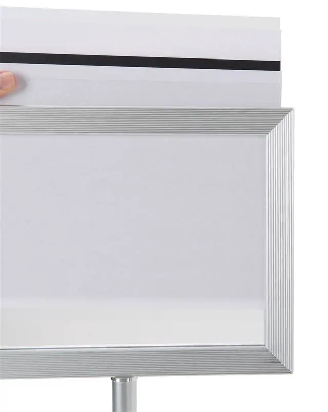 Alt view image 3 of 5 - Pedestal Sign Stand with Telescoping Height-Adjustable Design, Double-Sided Frame with Top-Loading Setup for 11x8.5 Prints - Silver, Aluminum
