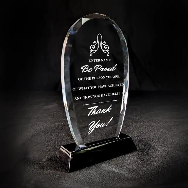 Alt view image 2 of 3 - Personalized Engraved Thank You Award - Laser Engraved Design - Thank You - Add Your Own Text - Includes Gift Box - Thank You Award (Oval Facet Crystal)
