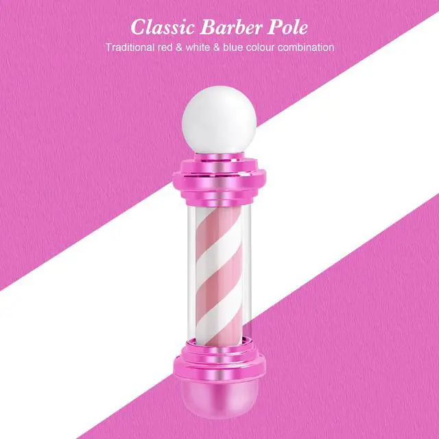 Alt view image 2 of 7 - Barber Pole with LED Light for Hairdressing,Salon Spa Stripes Rotating lamp,Wall Mount Barber Outside Pole,Classic Hair Salon Open Sign, 7.1"(L) x 10.2"(W) x 26.7"(H) L018 (Pink)