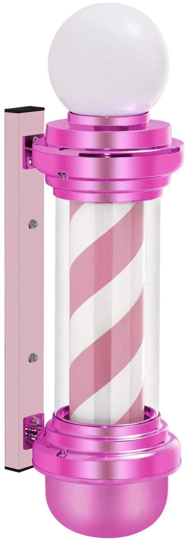 Main image of Barber Pole with LED Light for Hairdressing,Salon Spa Stripes Rotating lamp,Wall Mount Barber Outside Pole,Classic Hair Salon Open Sign, 7.1"(L) x 10.2"(W) x 26.7"(H) L018 (Pink)