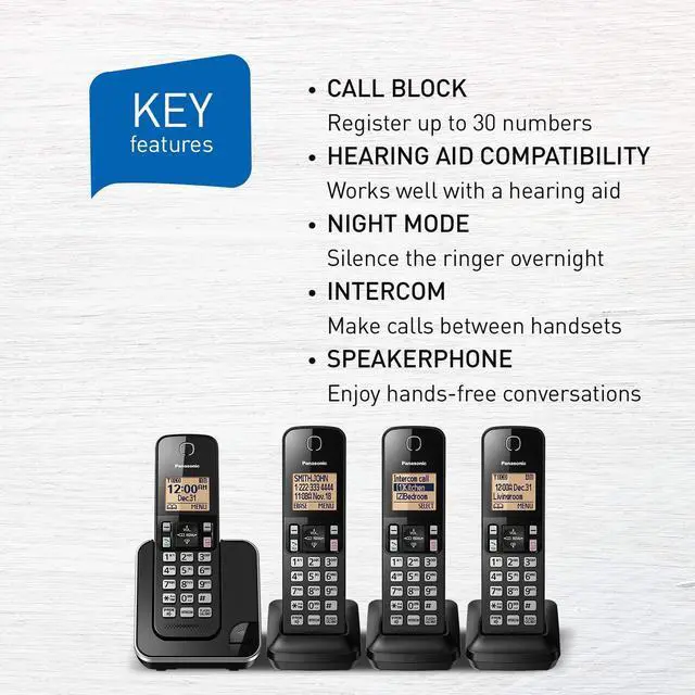 Alt view image 2 of 7 - KX-TGC384 Cordless Phone System with 4 Handsets - Black