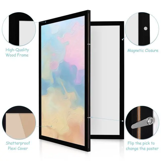 Alt view image 4 of 7 - Black Hidden Board, Enclosed Whiteboard with Wooden Frame, 20x30in Poster Frame and Functional Whiteboard for Office, Home(Poster Not Included)