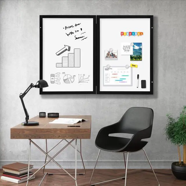 Alt view image 6 of 7 - Black Hidden Board, Enclosed Whiteboard with Wooden Frame, 20x30in Poster Frame and Functional Whiteboard for Office, Home(Poster Not Included)