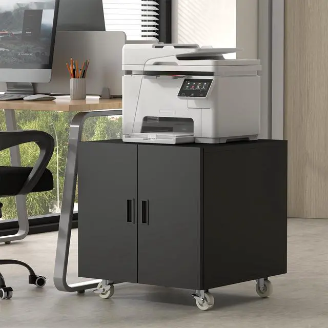 Alt view image 2 of 7 - Metal File Cabinet with Wheels, Rolling Printer Station for Home Office, Heavy Duty Storage Cabinet with Adjustable Shelf, Large Office Mobile Cabinet for Fax, Scanner, Copier, Black