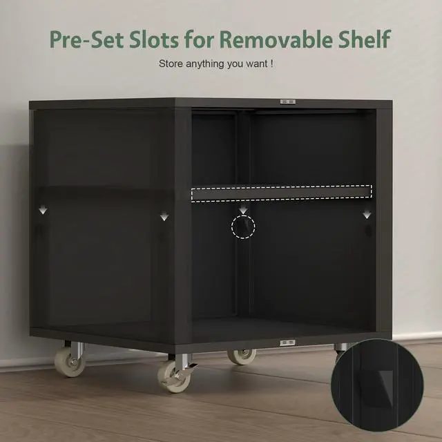 Alt view image 5 of 7 - Metal File Cabinet with Wheels, Rolling Printer Station for Home Office, Heavy Duty Storage Cabinet with Adjustable Shelf, Large Office Mobile Cabinet for Fax, Scanner, Copier, Black