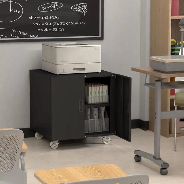 Alt view image 7 of 7 - Metal File Cabinet with Wheels, Rolling Printer Station for Home Office, Heavy Duty Storage Cabinet with Adjustable Shelf, Large Office Mobile Cabinet for Fax, Scanner, Copier, Black