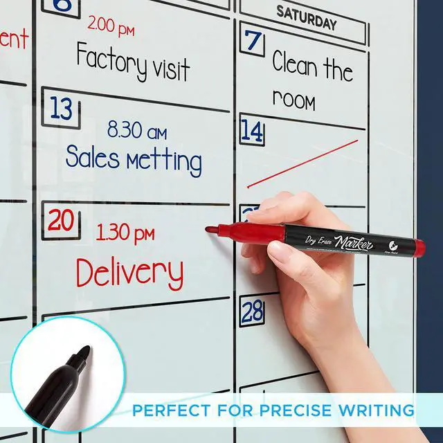 Alt view image 3 of 7 - Glass Dry Erase Calendar 34x46 Magnetic Quarterly Whiteboard | 3 Month Wall Planner, Frameless Standoff Mount, Includes Marker Tray, Home Office And Classroom, Hardware Included