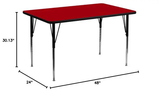 Alt view image 2 of 4 - Adjustable Kids Activity Table for Home Use, Height-Adjustable Classroom Table for Kids, 24" W x 48" D x 21.125-30.125" H, Red