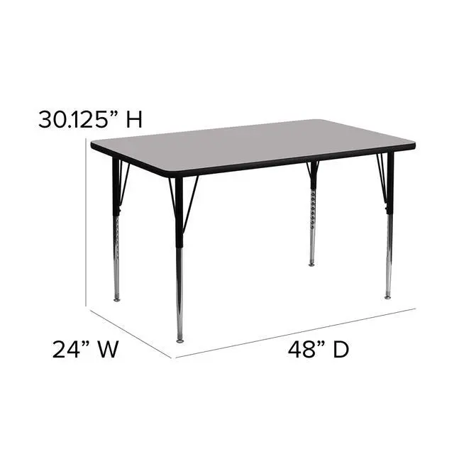Alt view image 2 of 7 - Adjustable Kids Activity Table for Home Use, Height-Adjustable Classroom Table for Kids, 24" W x 48" D x 21.125-30.125" H, Gray