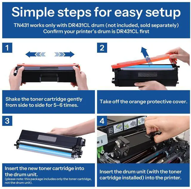 Alt view image 4 of 6 - TN-431 TN431 Cyan Magenta Yellow Toner Cartridge Replacement for Brother TN431 TN-431 HL-L8260CDW MFC-L8900CDW HL-L8360CDW MFC-L8610CDW Printer, TN4313PK