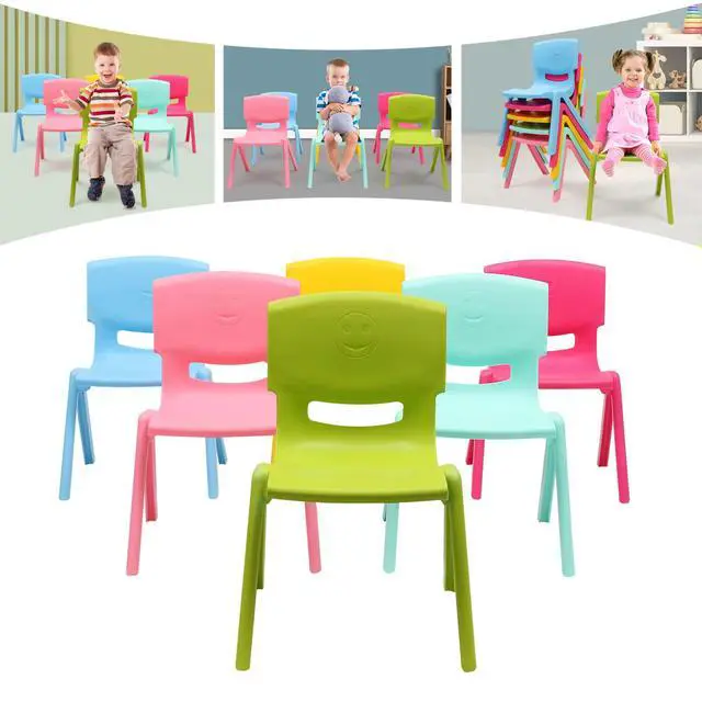Alt view image 5 of 7 - 6Pcs Colorful Stackable School Chairs, 11inch Seat Height Colorful Plastic Kids Classrooms Chairs for Kids Learning Indoor Outdoor for Home Preschool Daycare Center