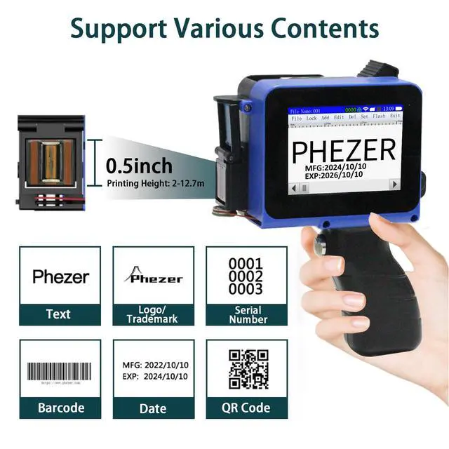 Alt view image 3 of 7 - Mini Handheld Inkjet Printer PC11 for Flat and Curved Surface, with Touch Screen and Quick-Drying Ink Cartridge, Portable Pocket Marking Device for Label/Date/Barcode/Logo/Qrcode/Batch Number