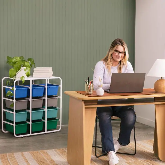 Alt view image 2 of 7 - 4-Tier Storage Rack with 12 Cubby Bins 4x3, Multipurpose Organization, Contemporary