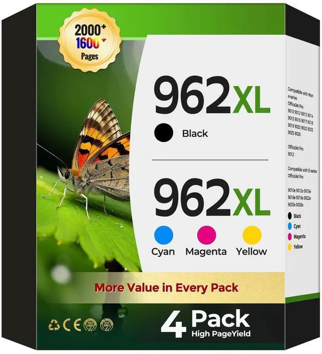 Main image of 962XL 962 Ink Cartridges(4Pack) for 9015e 9025e 9018e 9010 9025(New Chip) | Replacement for HP 962XL Ink Cartridges Combo Pack for OfficeJet Pro 9012e 9020e 9015 Printers(Black, Cyan, Magenta, Yellow)