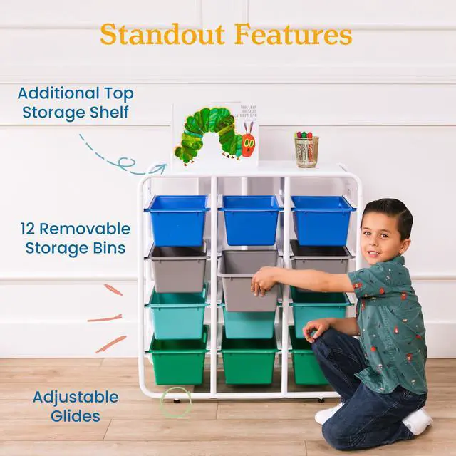 Alt view image 6 of 7 - 4-Tier Storage Rack with 12 Cubby Bins 4x3, Multipurpose Organization, Contemporary