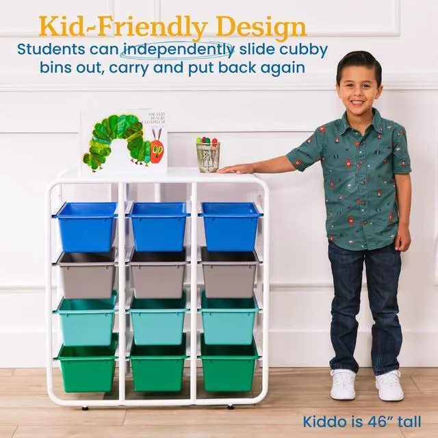 Alt view image 5 of 7 - 4-Tier Storage Rack with 12 Cubby Bins 4x3, Multipurpose Organization, Contemporary