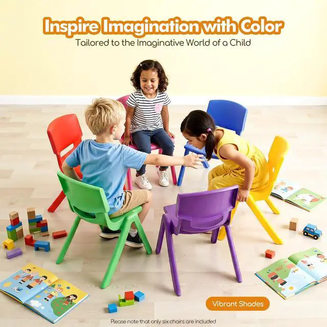 Alt view image 2 of 7 - 6Pcs Plastic Stackable School Chair, Kids Learning Chairs with 11 inch Seat Height Kids Colorful Stack Chairs 220lbs Capacity for Children Toddler Daycare Home Preschool Learning(21.7inch/55cm)