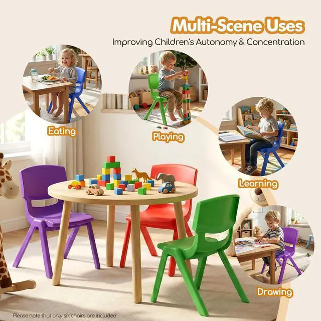 Alt view image 5 of 7 - 6Pcs Plastic Stackable School Chair, Kids Learning Chairs with 11 inch Seat Height Kids Colorful Stack Chairs 220lbs Capacity for Children Toddler Daycare Home Preschool Learning(21.7inch/55cm)