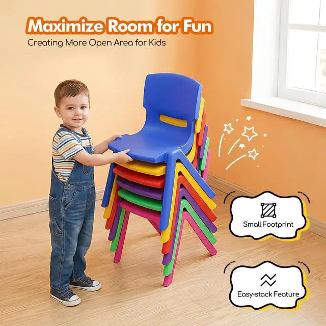 Alt view image 3 of 7 - 6Pcs Plastic Stackable School Chair, Kids Learning Chairs with 11 inch Seat Height Kids Colorful Stack Chairs 220lbs Capacity for Children Toddler Daycare Home Preschool Learning(21.7inch/55cm)