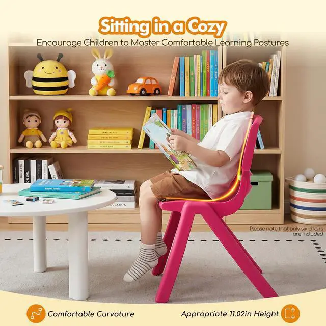 Alt view image 6 of 7 - 6Pcs Plastic Stackable School Chair, Kids Learning Chairs with 11 inch Seat Height Kids Colorful Stack Chairs 220lbs Capacity for Children Toddler Daycare Home Preschool Learning(21.7inch/55cm)