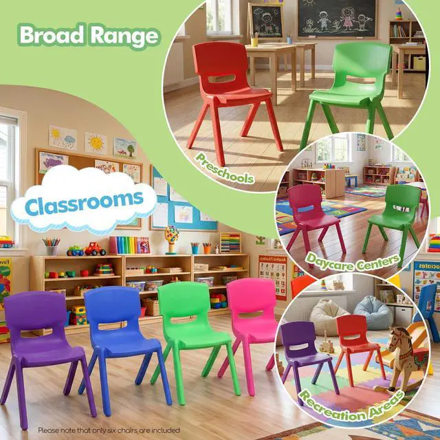 Alt view image 7 of 7 - 6Pcs Plastic Stackable School Chair, Kids Learning Chairs with 11 inch Seat Height Kids Colorful Stack Chairs 220lbs Capacity for Children Toddler Daycare Home Preschool Learning(21.7inch/55cm)