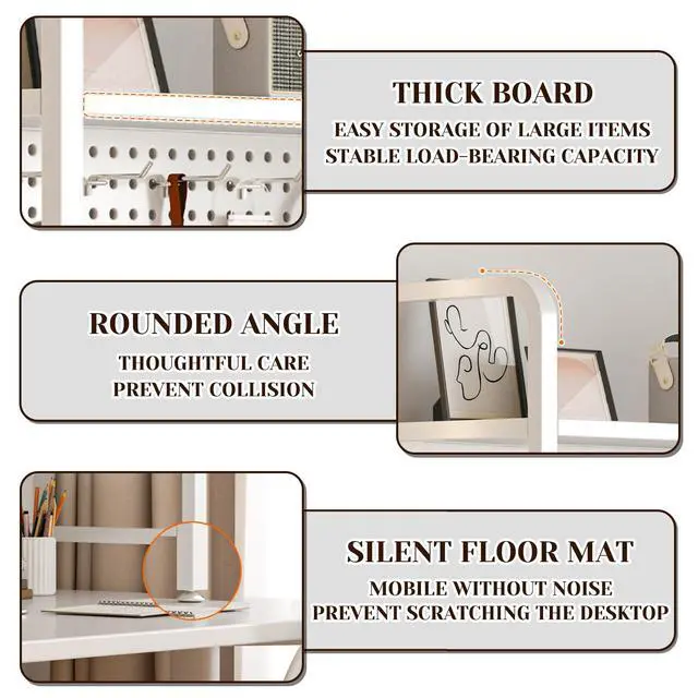Alt view image 4 of 6 - 2 Layer Desktop Bookshelf for Computer - Multipurpose Metal Hutch Shelf, Wrought Iron Bookcase for Office Supplies Organizer (White)