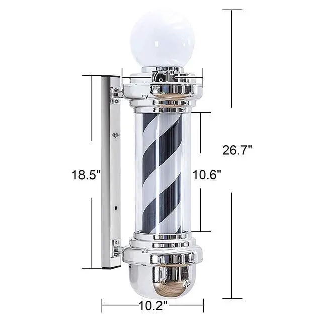 Alt view image 6 of 6 - Barber Pole Rotating LED Strips Light Metal Hair Salon Sign L018 (Black&White)