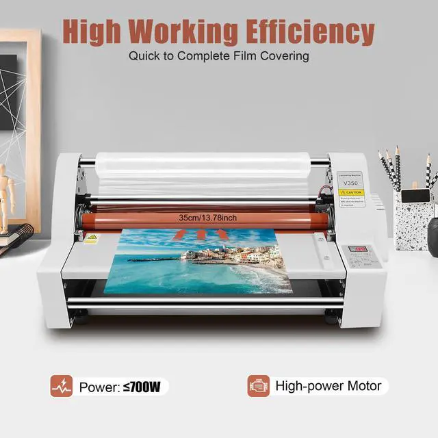 Alt view image 2 of 7 - Laminator Machine 13.78 Inch, 700W Hot and Cold Roll Laminator, Adjustable Thermal Laminating Machine w/Digital Temperature Control, Single/Double Sided Lamination for Photo/Poster/Document