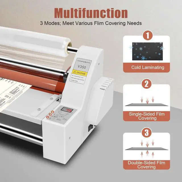 Alt view image 3 of 7 - Laminator Machine 13.78 Inch, 700W Hot and Cold Roll Laminator, Adjustable Thermal Laminating Machine w/Digital Temperature Control, Single/Double Sided Lamination for Photo/Poster/Document