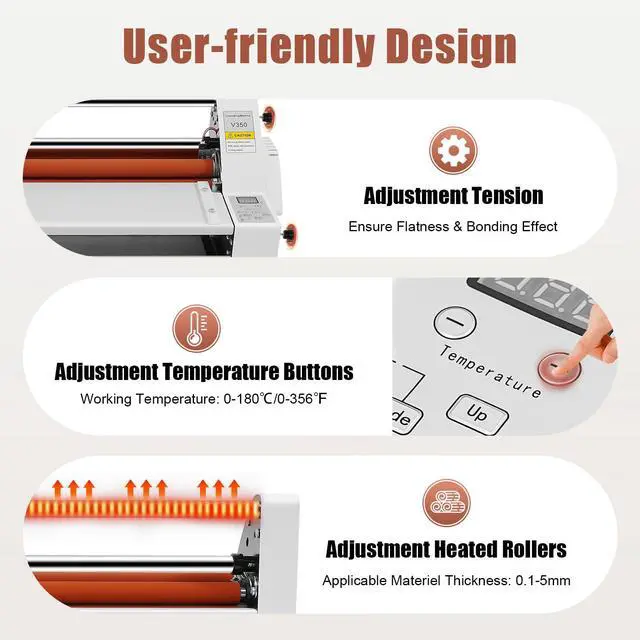 Alt view image 5 of 7 - Laminator Machine 13.78 Inch, 700W Hot and Cold Roll Laminator, Adjustable Thermal Laminating Machine w/Digital Temperature Control, Single/Double Sided Lamination for Photo/Poster/Document
