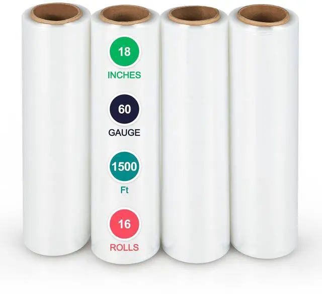 Main image of 16 Rolls 18" x 1500 Ft Stretch Wrap, Heavy Duty Shrink Wrap Roll for Packing, 60 Gauge High Performance Plastic Wrap for Moving Packing Shipping Furniture Luggage