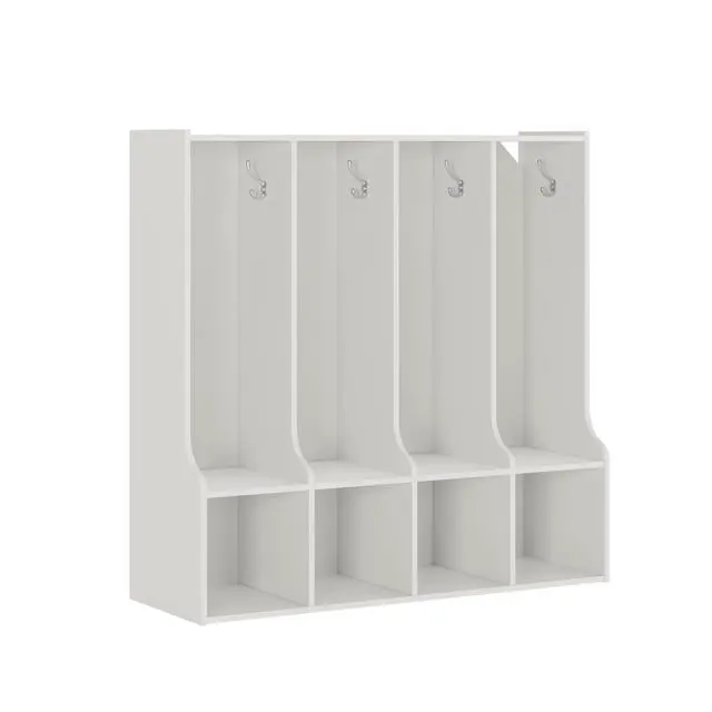 Alt view image 2 of 7 - 4-Section Classroom Coat Locker with 4 Cubbies, Cubby Storage Organizer with 8 Hooks for Home, School, Nursery, Kindergarten, White