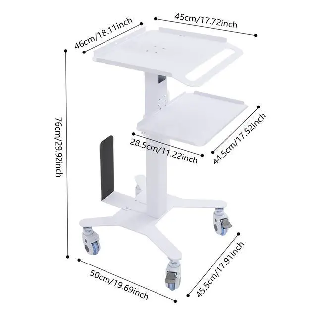Alt view image 2 of 7 - Adjustable Rolling Medical Cart,Computer Cart Mobile Standing Workstation,Salon Spa Beauty Machine Trolley Stand for Meetings Home Office (no Bracket)