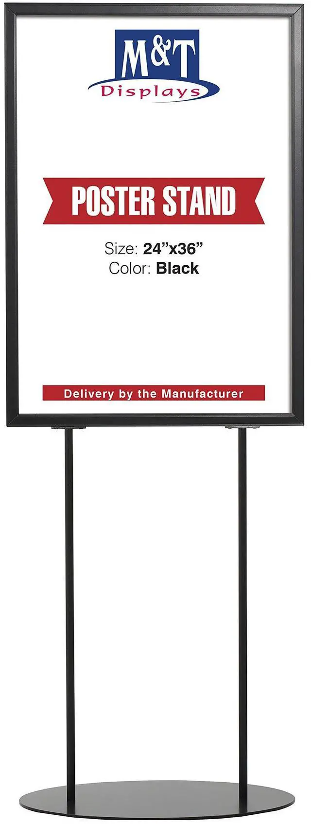 Main image of Metal Oval Info Board Black 24x36 Inches Slide-In Poster Sign Holder 1 Tier Double Sided Floor Standing Pedestal Advertising Display with Backing and Anti-Glare PET Cover