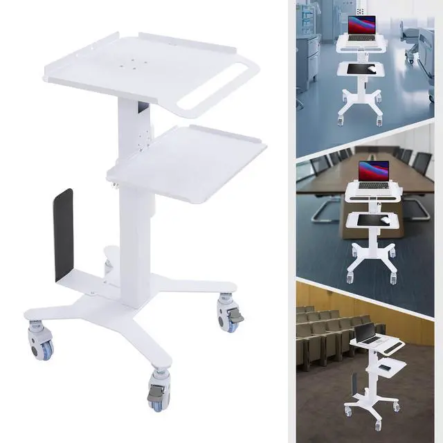 Alt view image 6 of 7 - Adjustable Rolling Medical Cart,Computer Cart Mobile Standing Workstation,Salon Spa Beauty Machine Trolley Stand for Meetings Home Office (no Bracket)