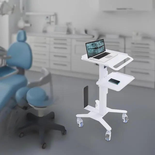 Alt view image 5 of 7 - Adjustable Rolling Medical Cart,Computer Cart Mobile Standing Workstation,Salon Spa Beauty Machine Trolley Stand for Meetings Home Office (no Bracket)