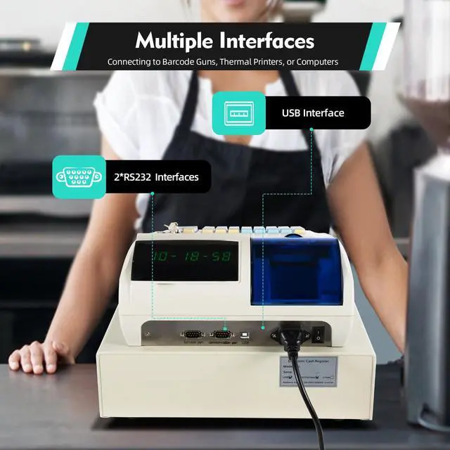 Alt view image 7 of 7 - Electronic Cash Register, Cash Register for Small Businesses, 48 Keys LED Display Electronic Pos System, 8 Digital Display Multifunction Cash Register for Cafes, Bakeries, Bookstores