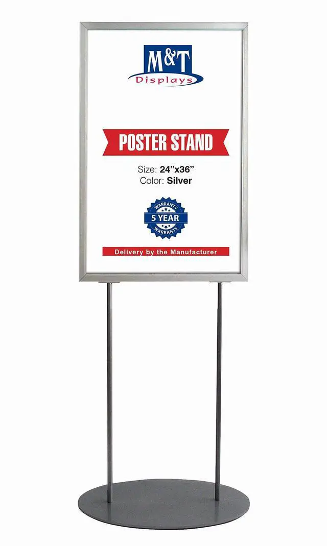 Main image of Metal Oval Info Board Silver 24x36 Inches Slide-In Poster Sign Holder 1 Tier Double Sided Floor Standing Pedestal Advertising Display with Backing and Anti-Glare PET Cover