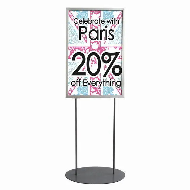 Alt view image 2 of 7 - Metal Oval Info Board Silver 24x36 Inches Slide-In Poster Sign Holder 1 Tier Double Sided Floor Standing Pedestal Advertising Display with Backing and Anti-Glare PET Cover